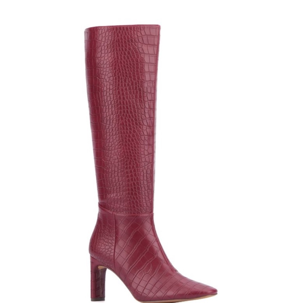 New York & Company Red Croc-Pattern Heeled Boots